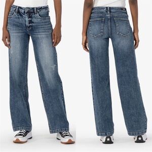 KUT ‘Jean’ High Rise Wide Leg Mild Distressed Denim Jeans Sz 12